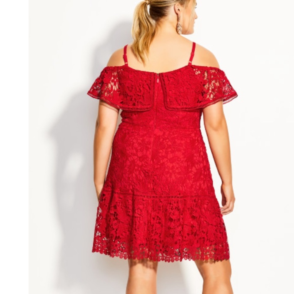 CITY CHIC Dream Of Lace Dress Red Scarlet - Picture 2 of 9